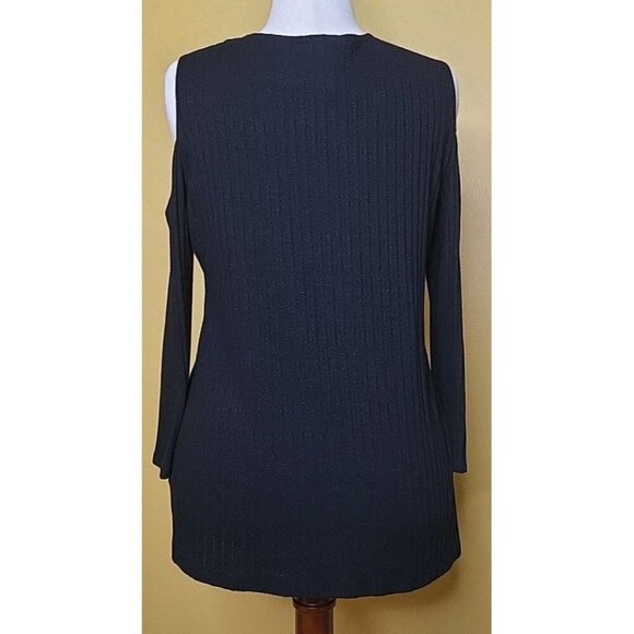 NY Collection Womens Large Black Cold Shoulder Tunic Blouse Top Light Sparkling - Picture 3 of 10